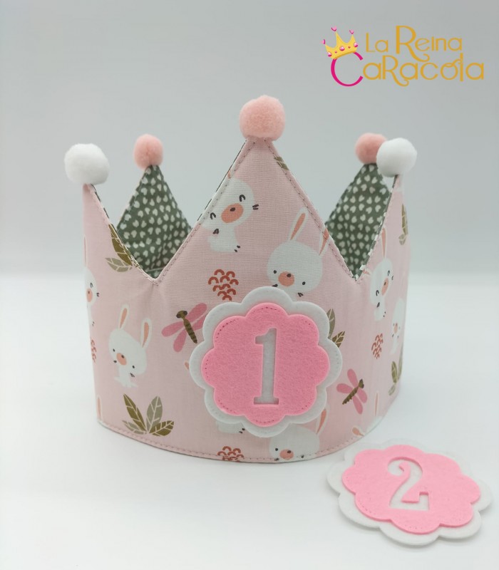 Corona Cumpleaños rosa Conejos